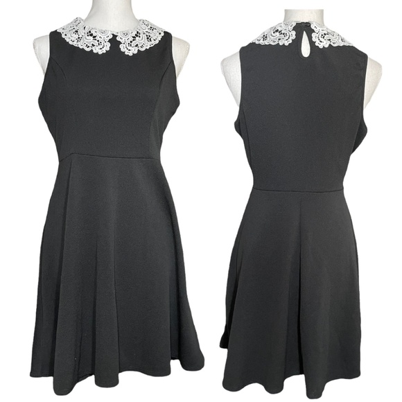 Hot Topic Dresses & Skirts - Wednesday Addams Dress M Crochet Lace Peter Pan Collar A-Line Skater Sleeveless